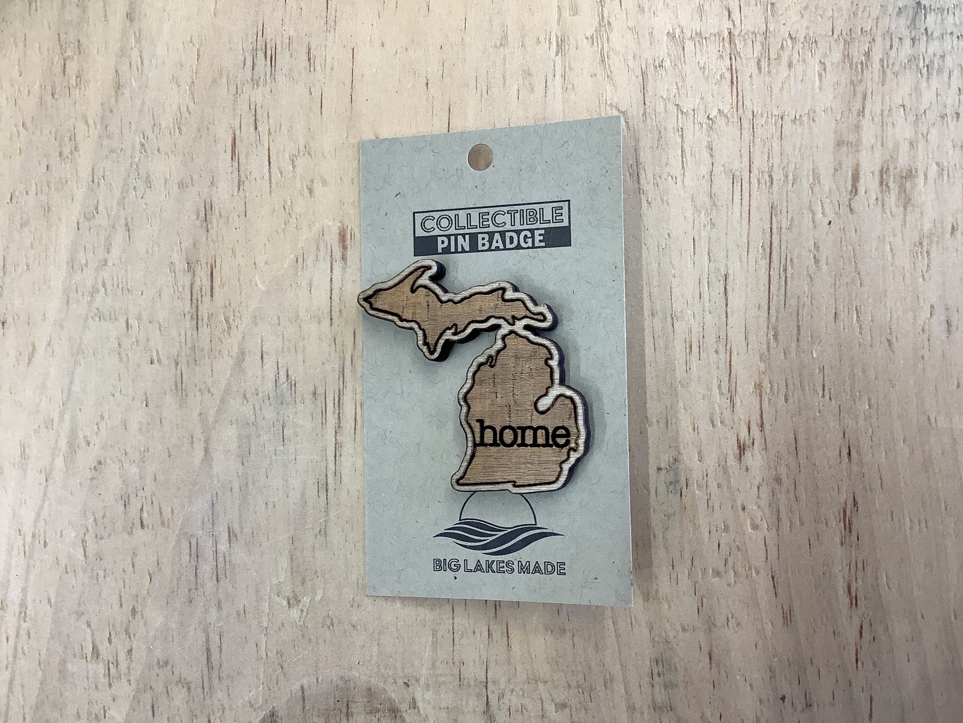 Engraved Wood Michigan Home Pin