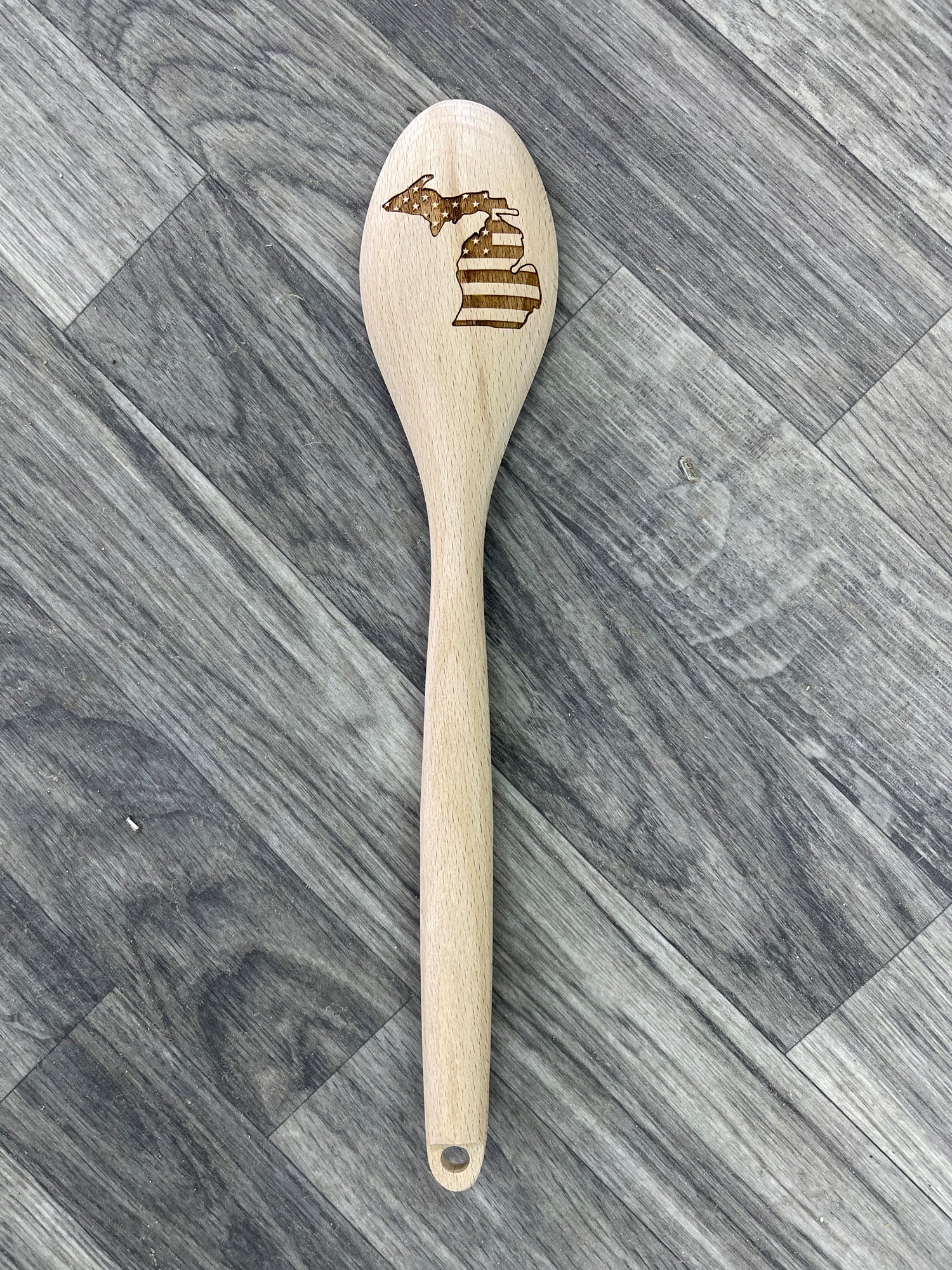 American Flag Michigan Wooden Engraved Spoon