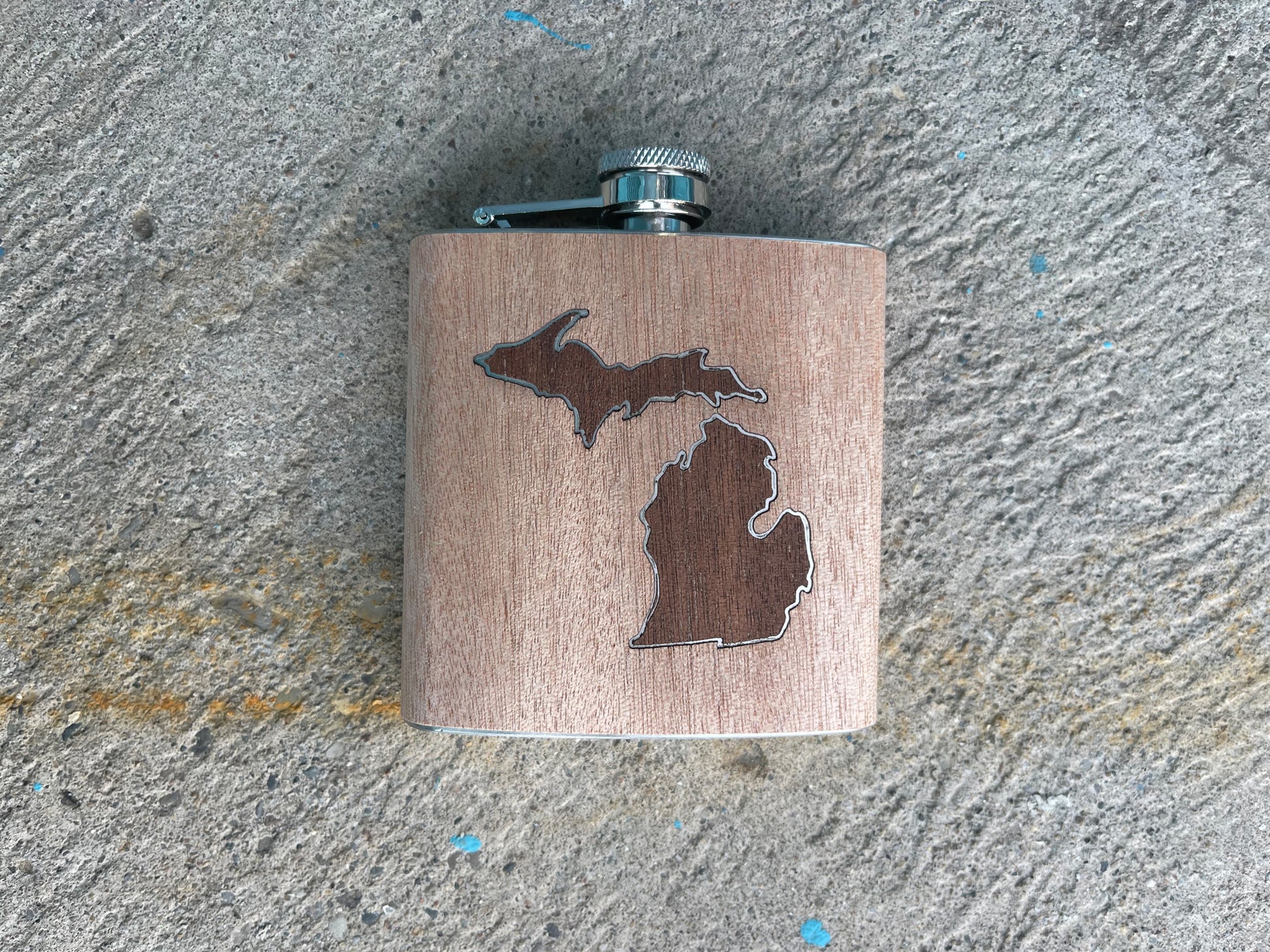 Michigan - Wooden Engraved - Flask