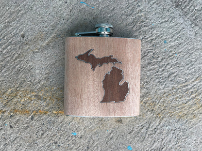 Michigan - Wooden Engraved - Flask