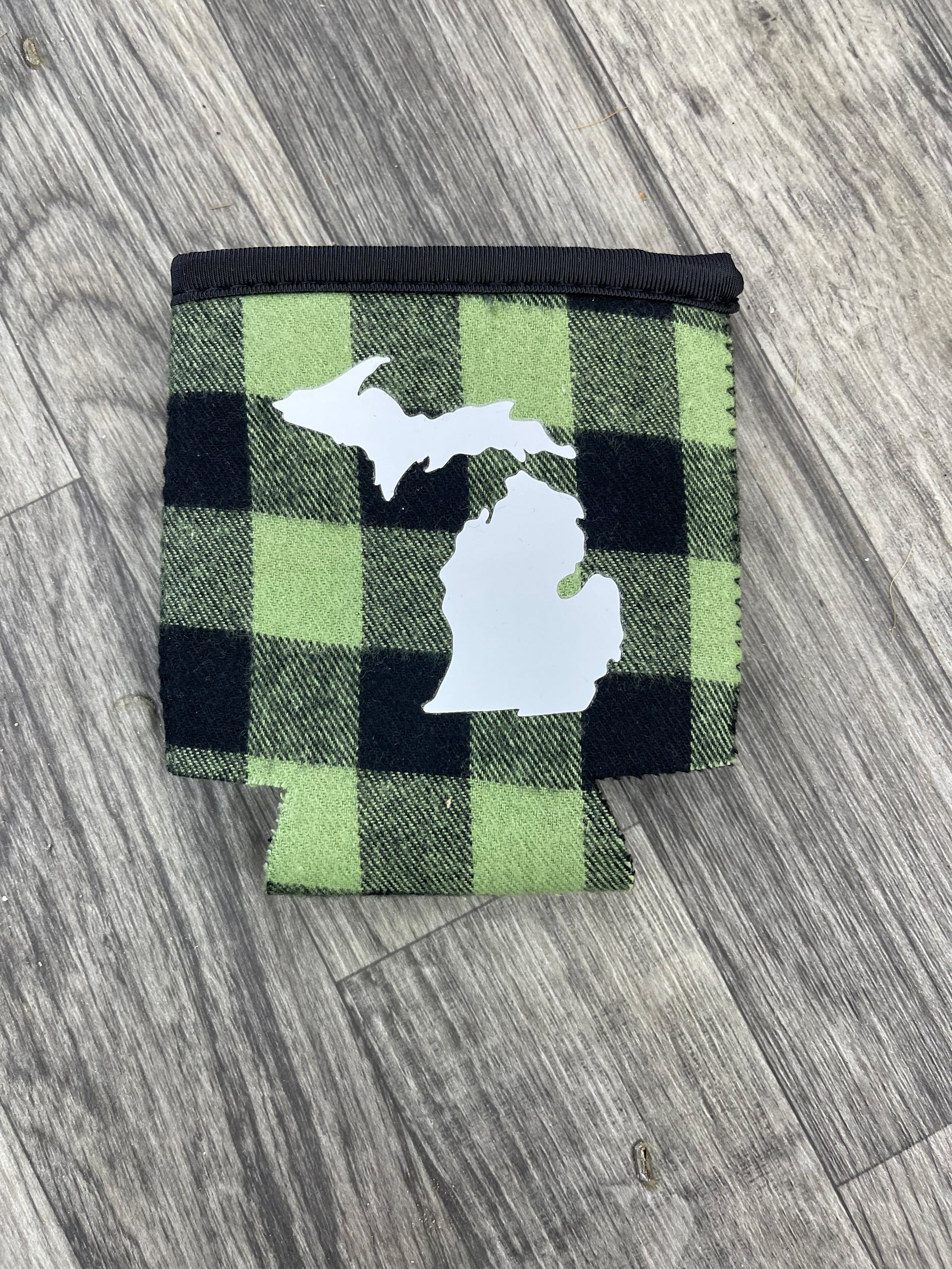 Michigan - Green Plaid Koozie