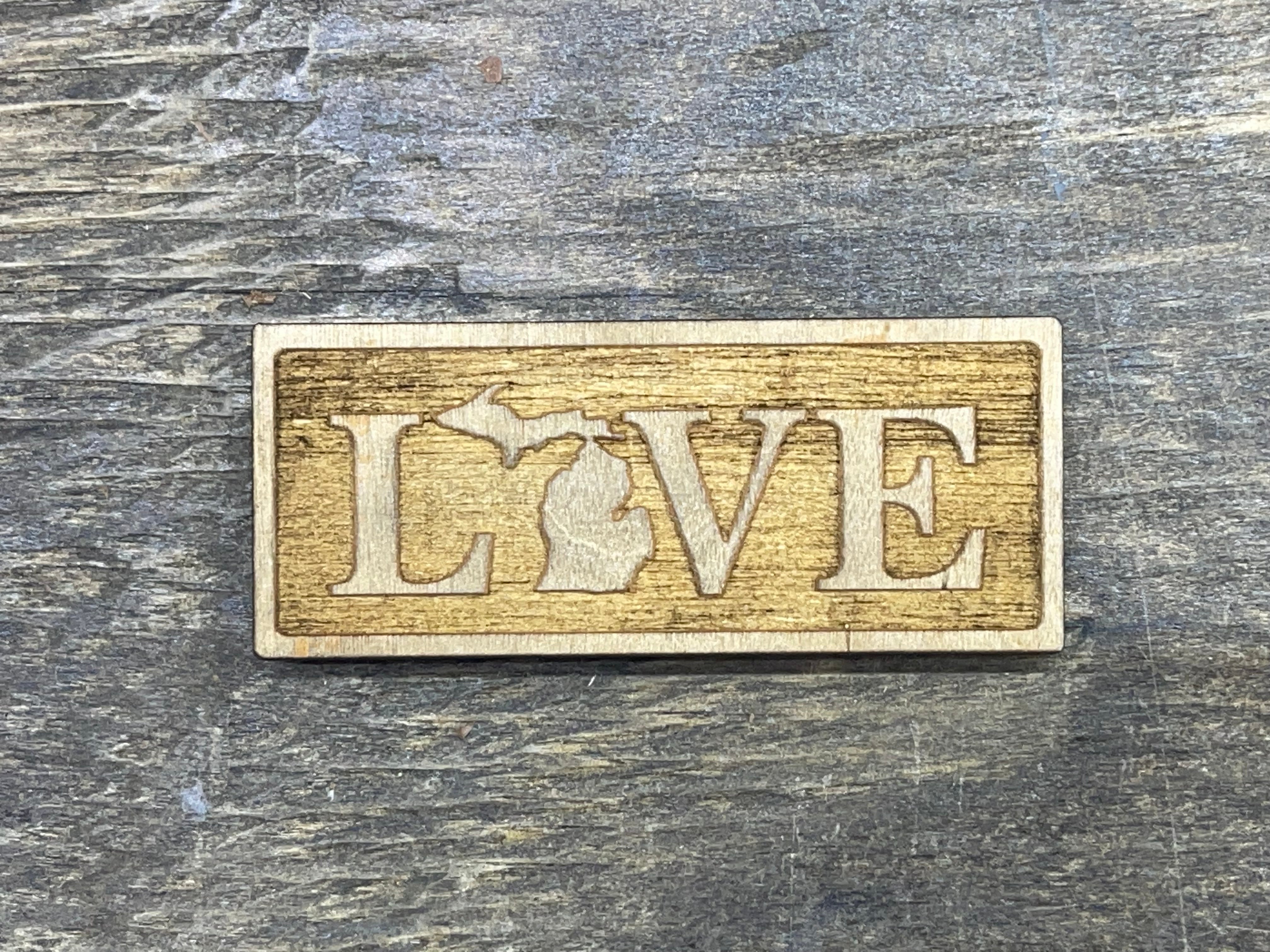 "Love" Rectangle - Word - Wooden Magnet