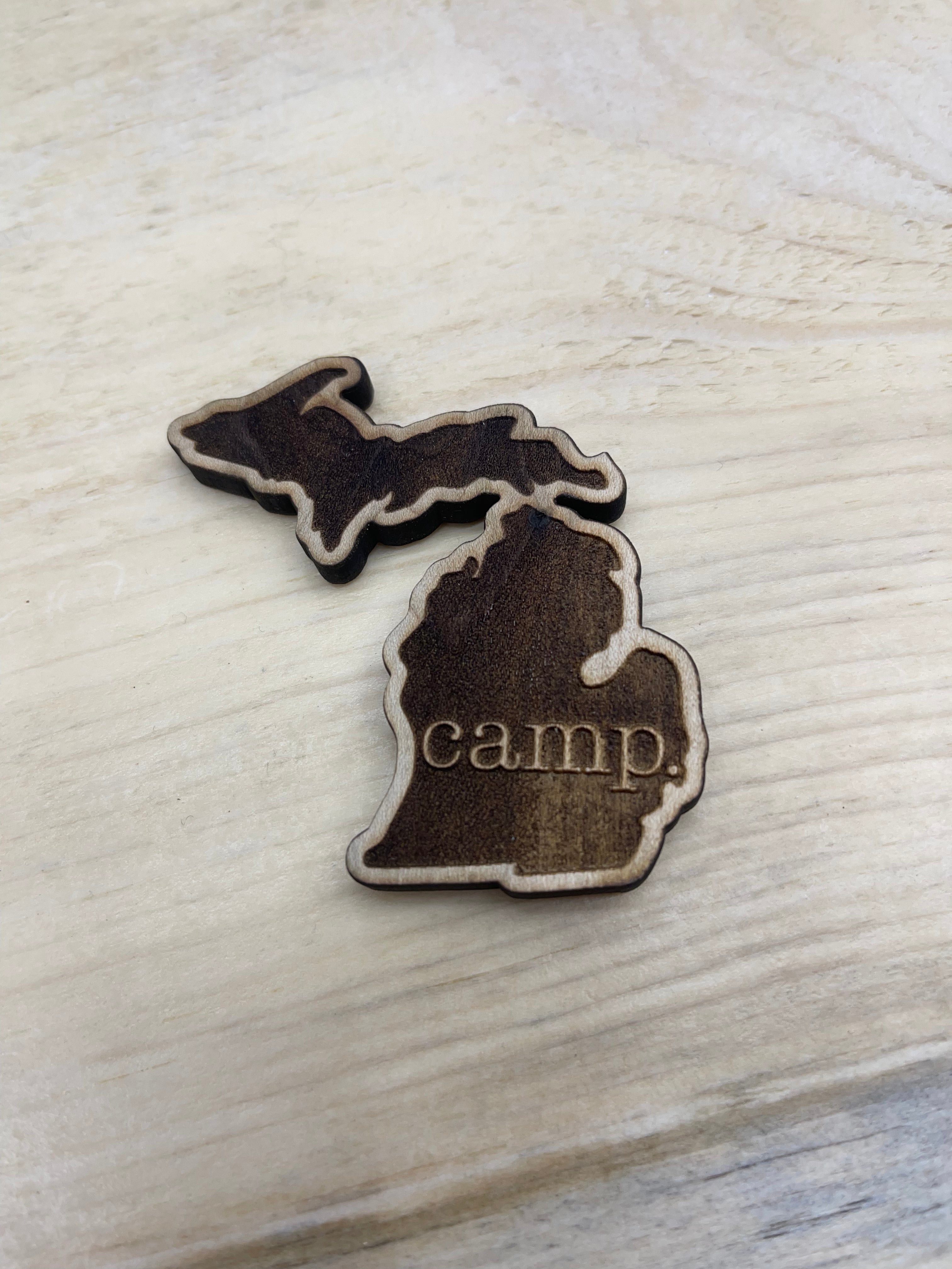 Camp - Michigan - Wooden Magnet