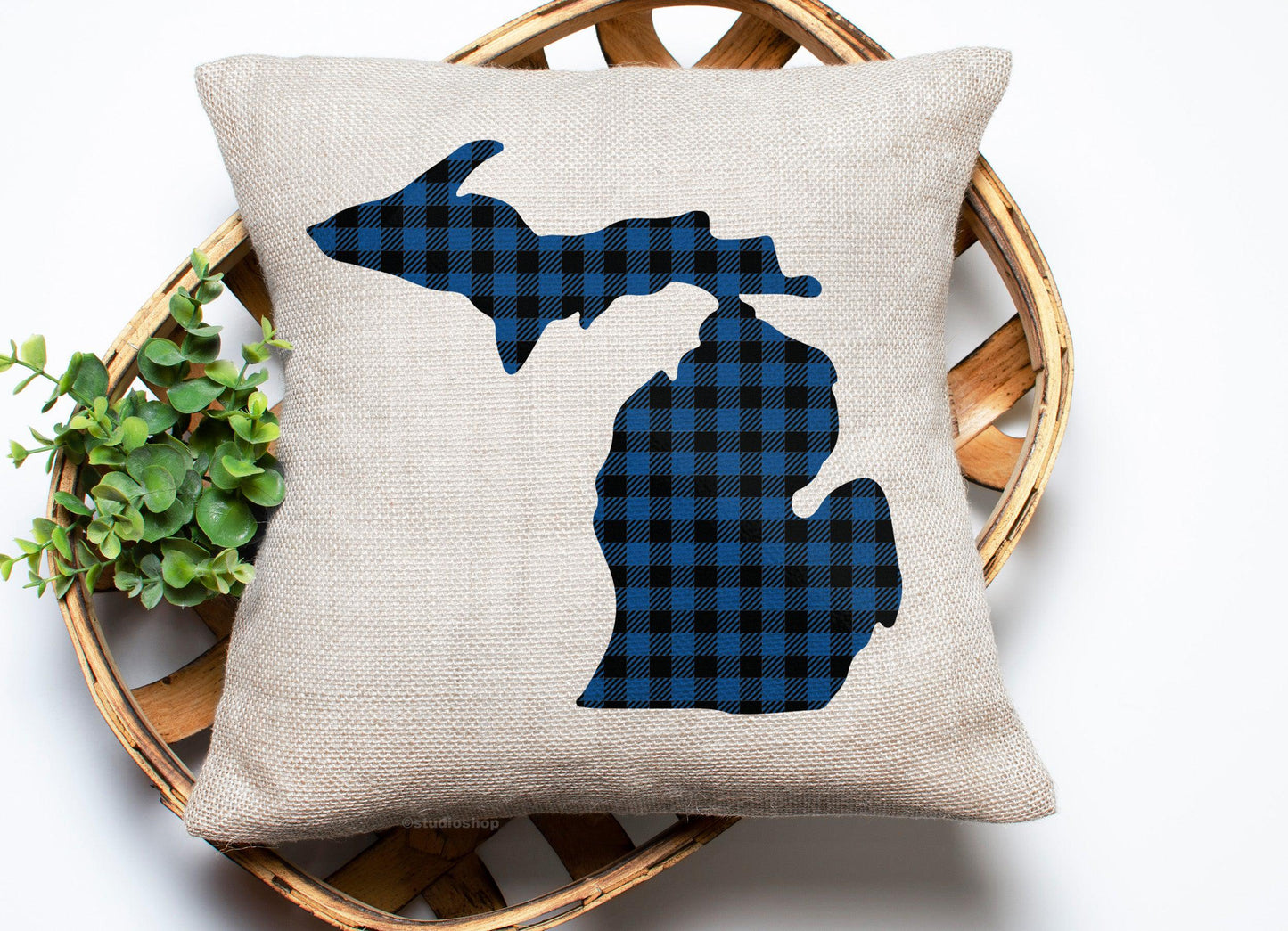 Michigan Blue Plaid Pillow