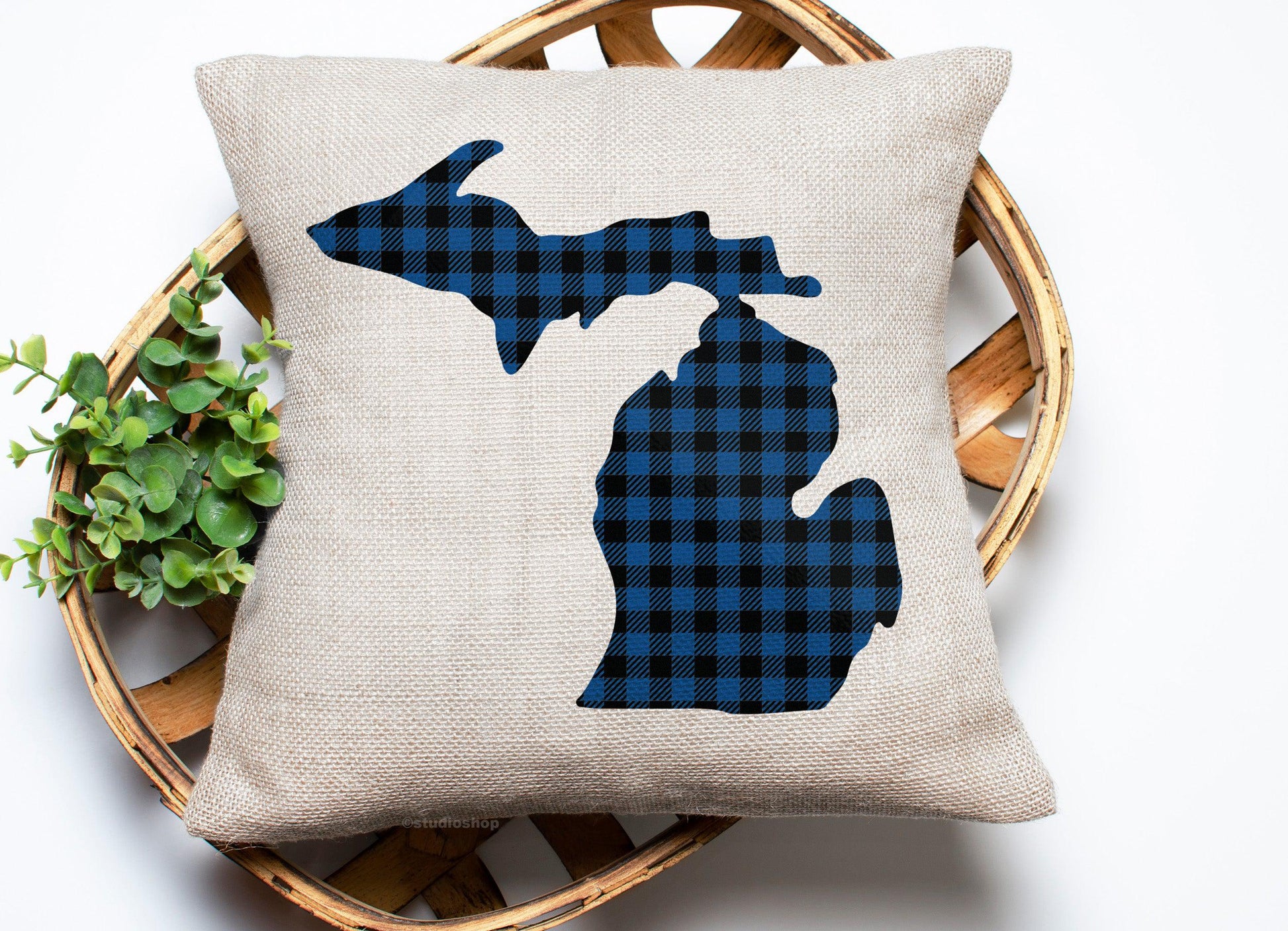 Michigan Blue Plaid Pillow
