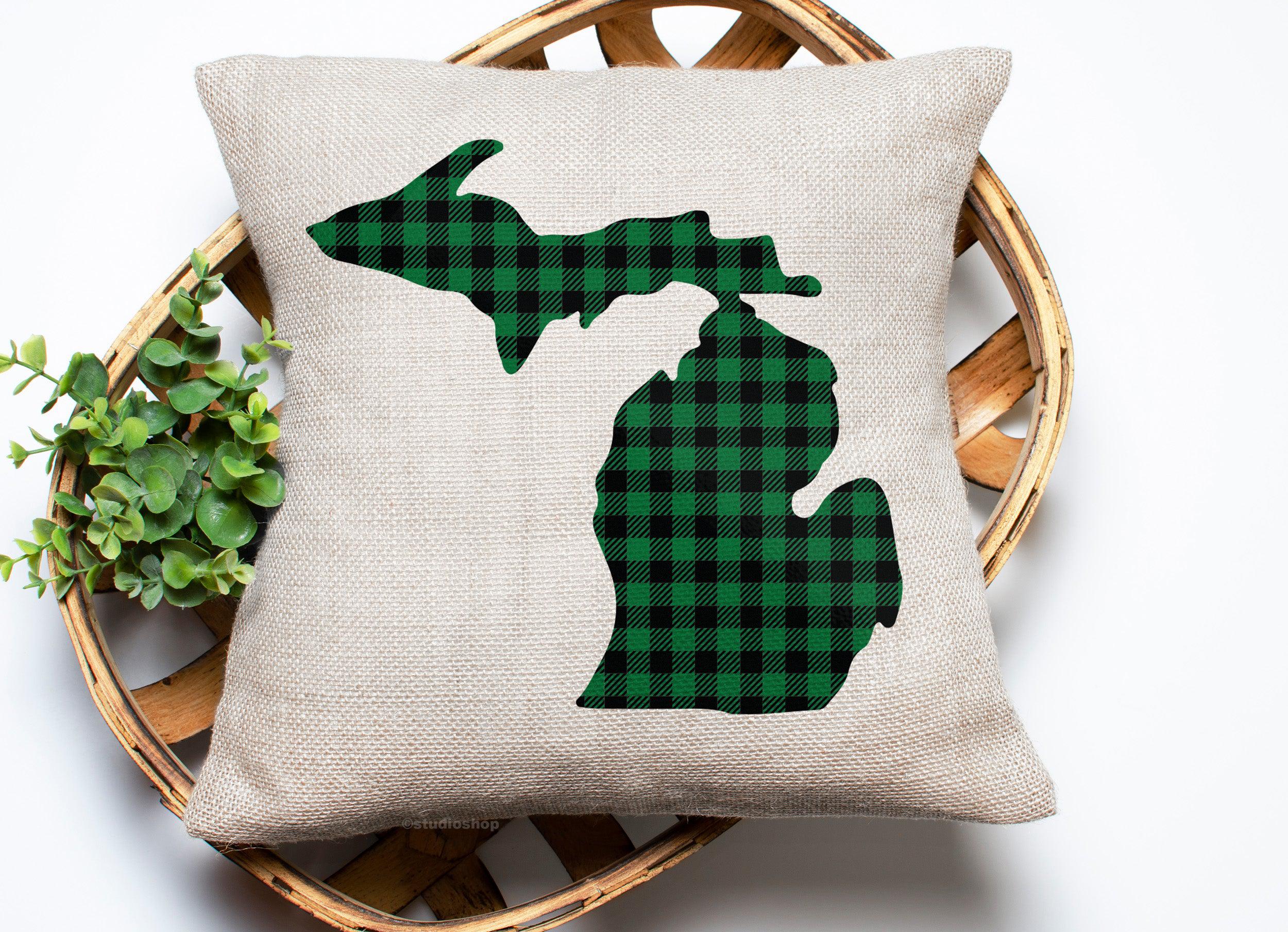 Michigan Green Plaid Pillow