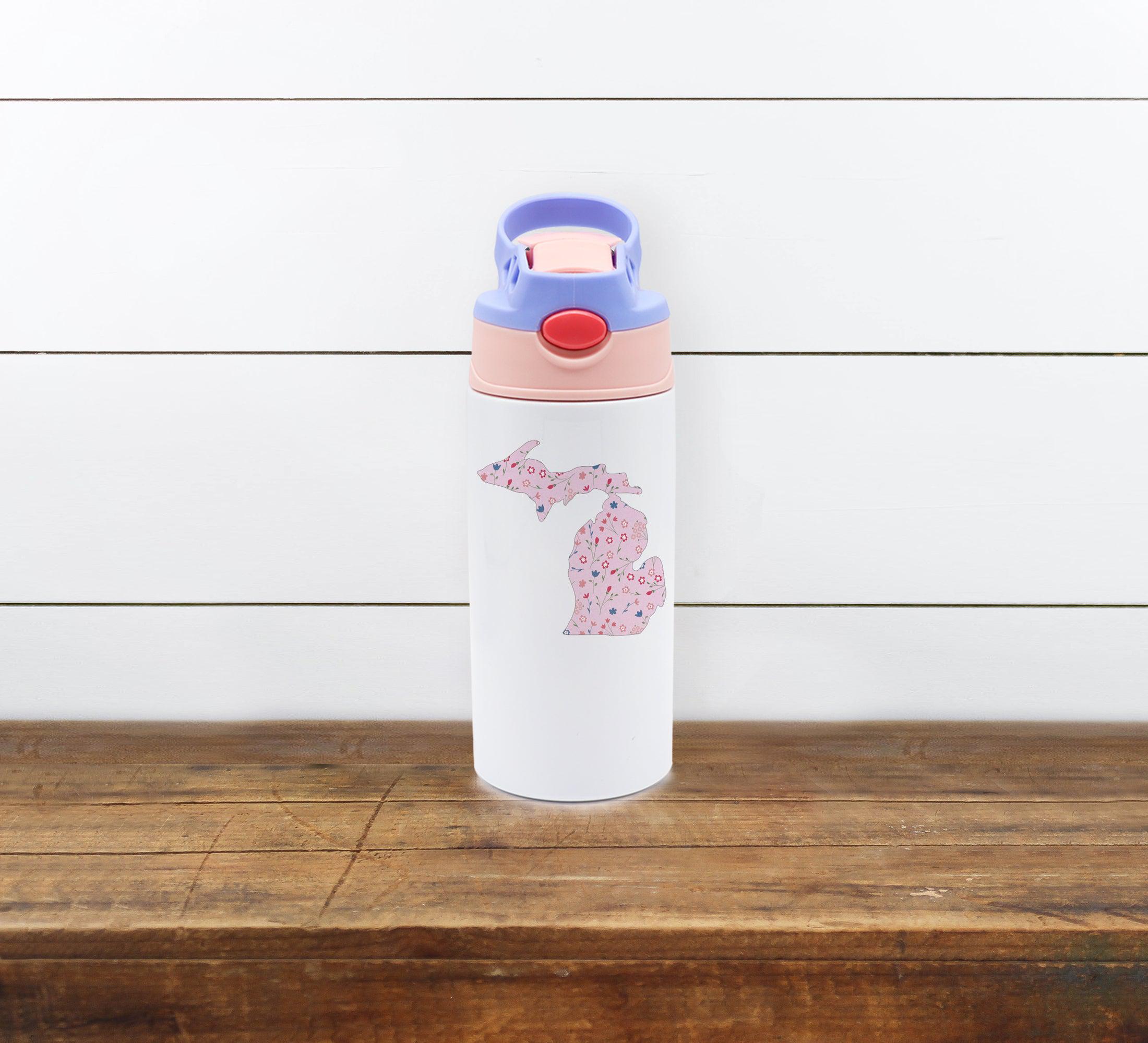 Wildflower - Pink - Michigan - Kids 12Oz Water Bottle