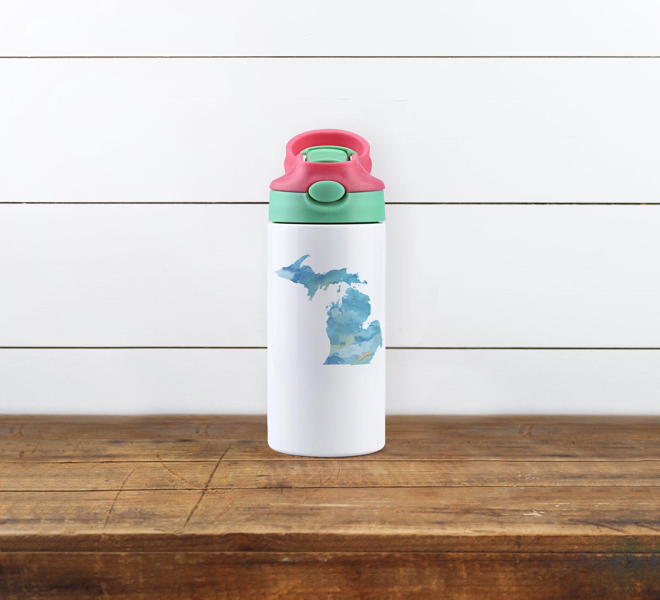 Watercolor - Ocean - Michigan - Kids 12oz Water Bottle