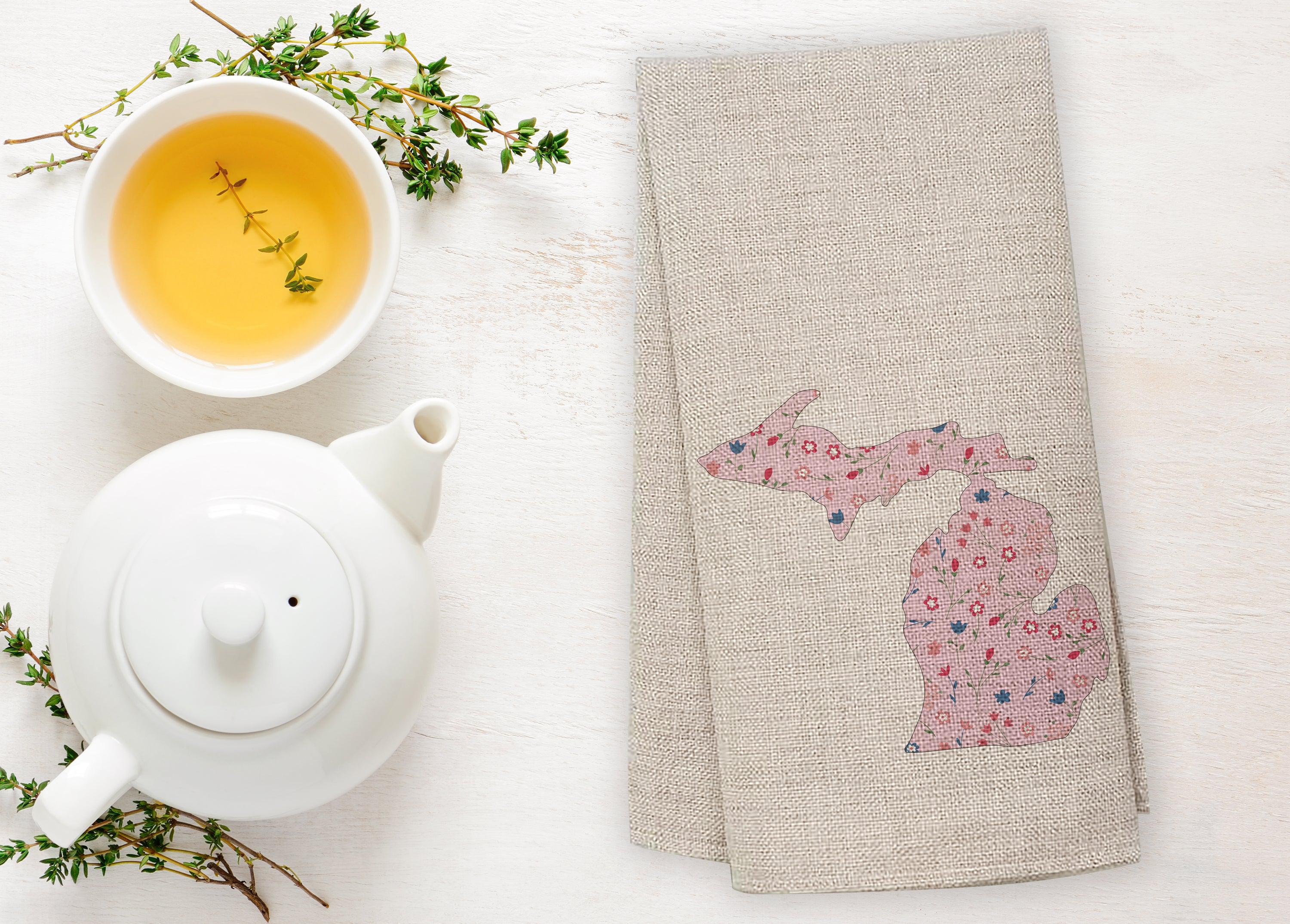 Wildflower - Pink - Michigan - Tea Towel
