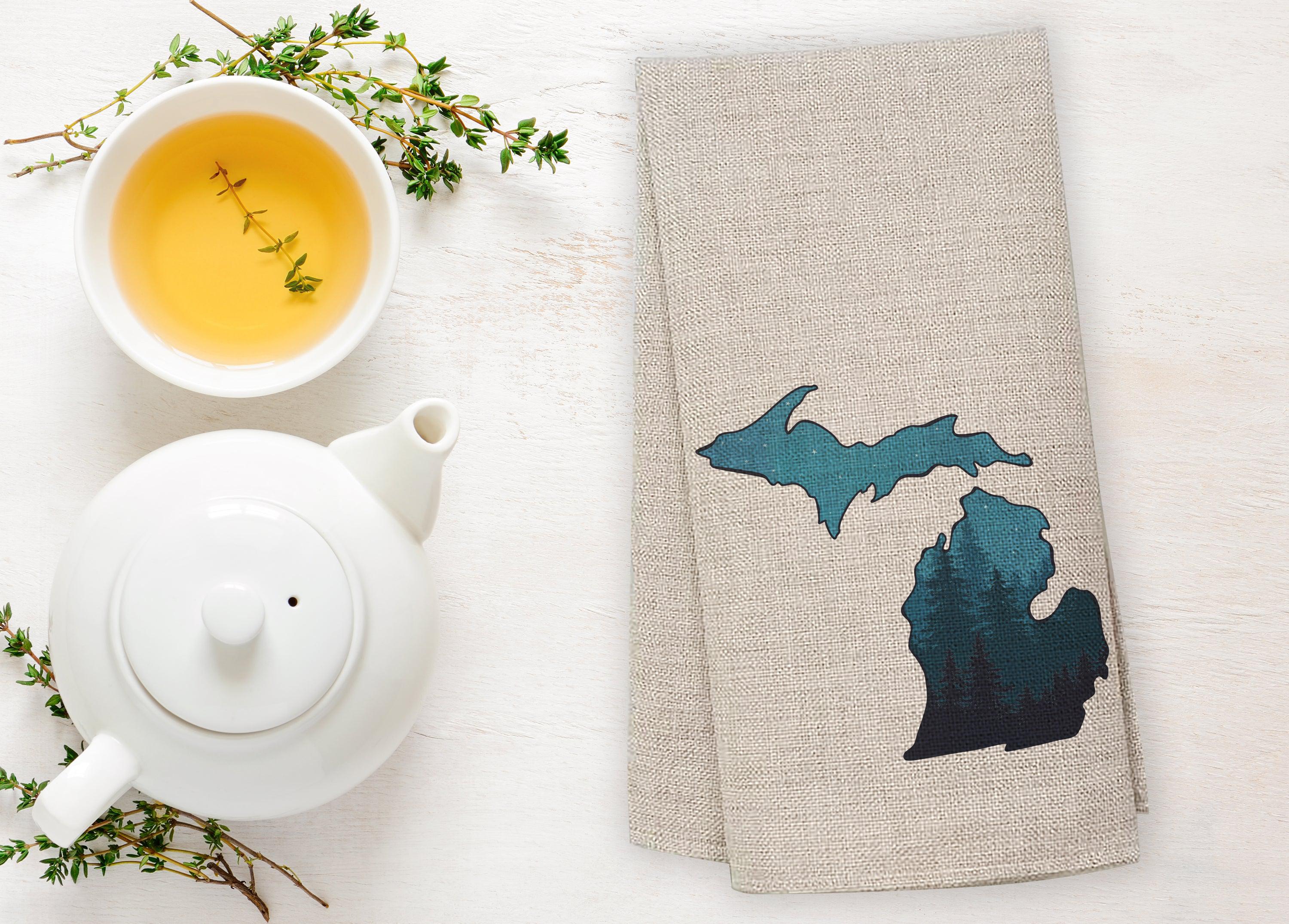 Night Pines - Michigan - Tea Towel