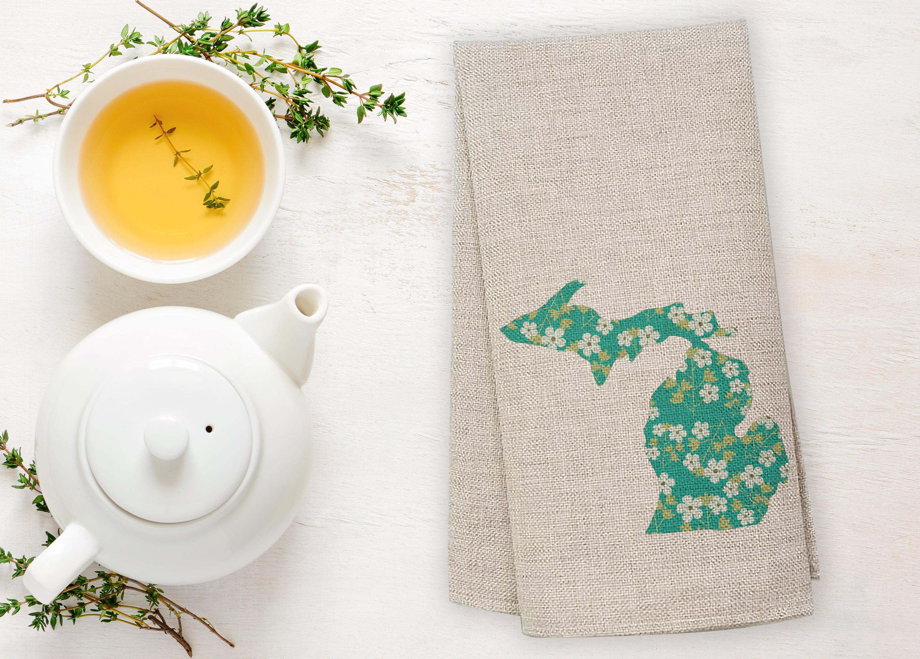 Apple Blossom - Green - Michigan - Tea Towel