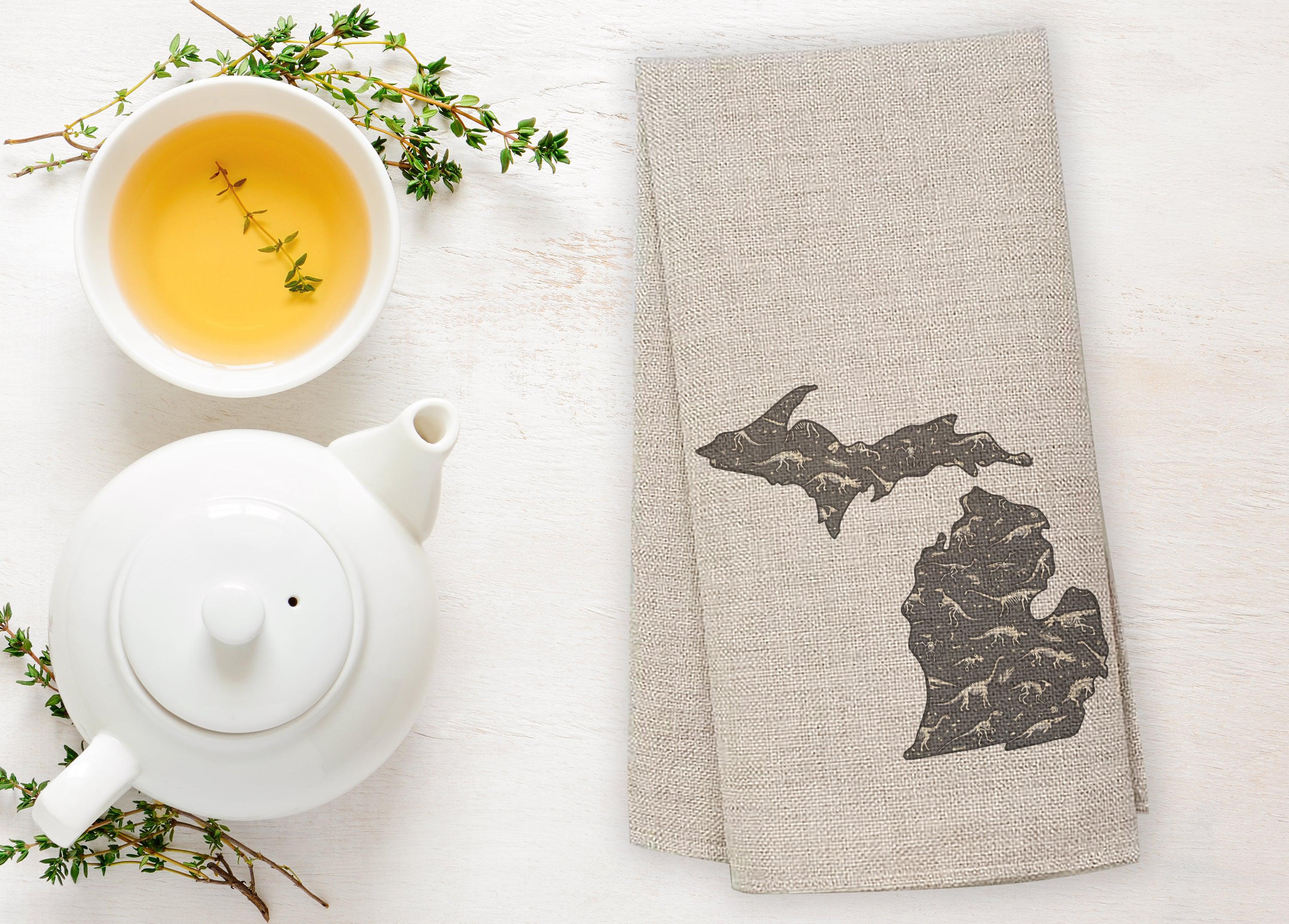 Dinosaur Bones - Michigan - Tea Towel