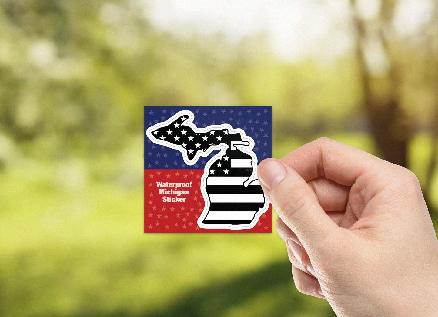 Michigan American Flag Bw Waterproof Kiss Cut Sticker (3" X 3")
