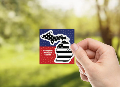 Michigan American Flag Bw Waterproof Kiss Cut Sticker (3" X 3")