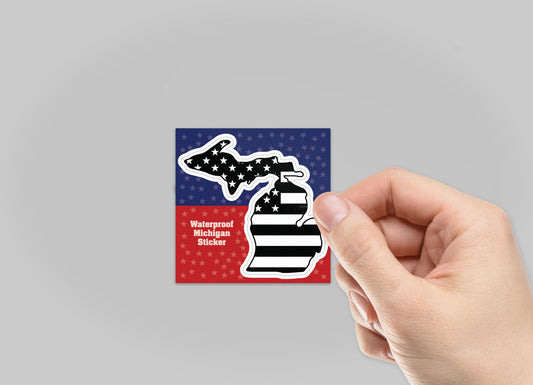 Michigan American Flag Bw Waterproof Kiss Cut Sticker (3" X 3")