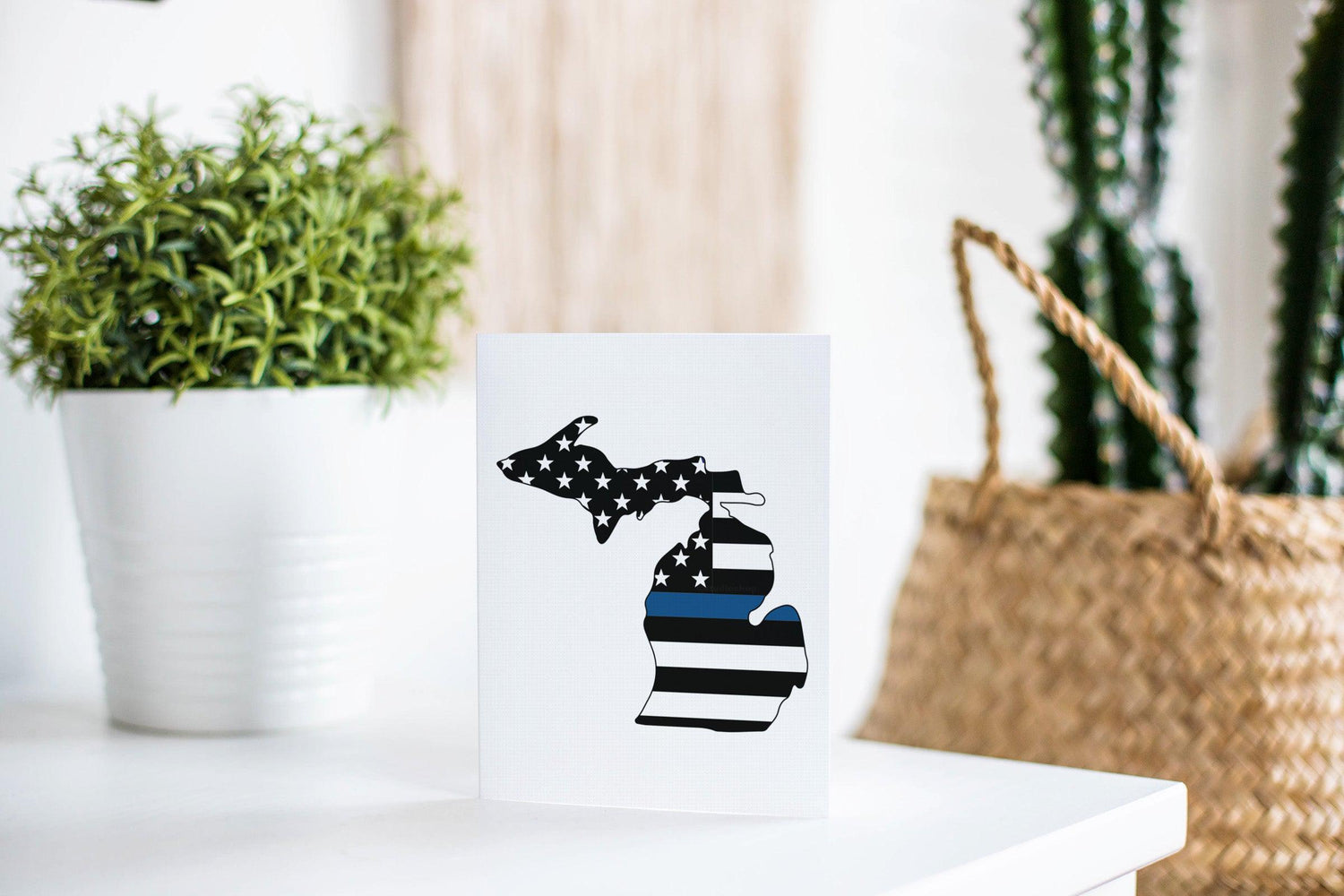 Michigan American Flag Blue Line Greeting Card