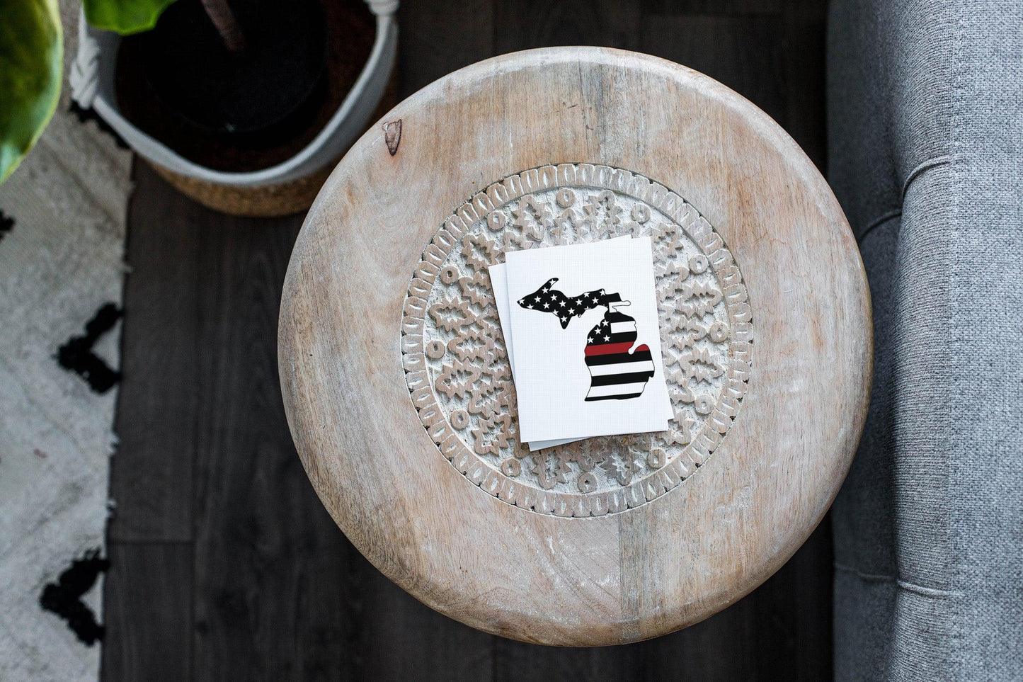 Michigan American Flag Red Line Greeting Card