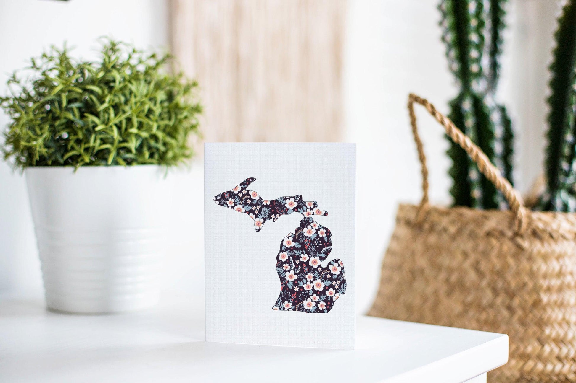 Michigan Black Floral Greeting Card
