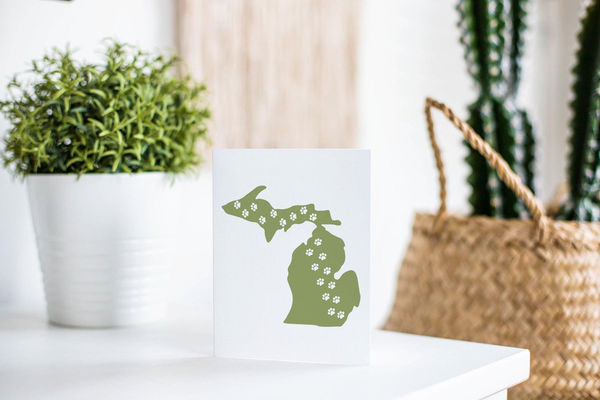 Michigan Green Pet Footprints Greeting Card