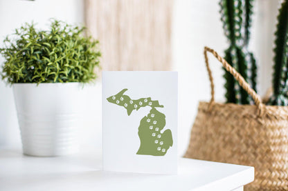 Michigan Green Pet Footprints Greeting Card