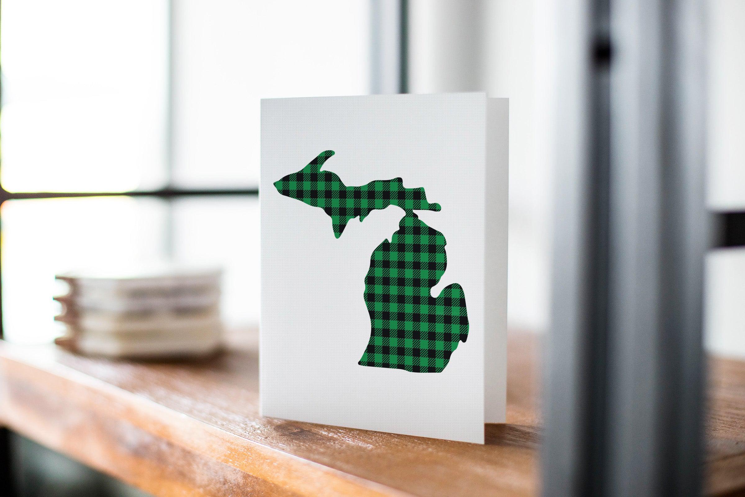 Michigan Green Plaid Greeting Card