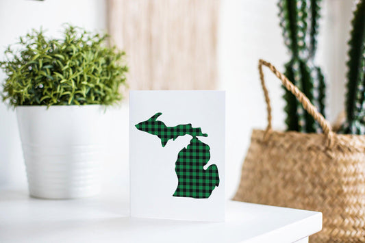 Michigan Green Plaid Greeting Card