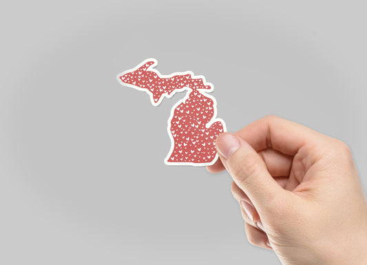 Michigan Hearts Waterproof Sticker (3" X 3")