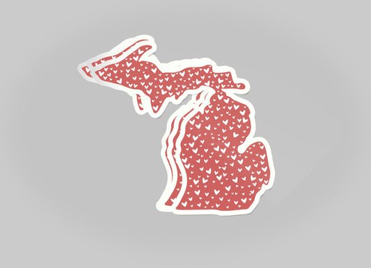 Michigan Hearts Waterproof Sticker (3" X 3")