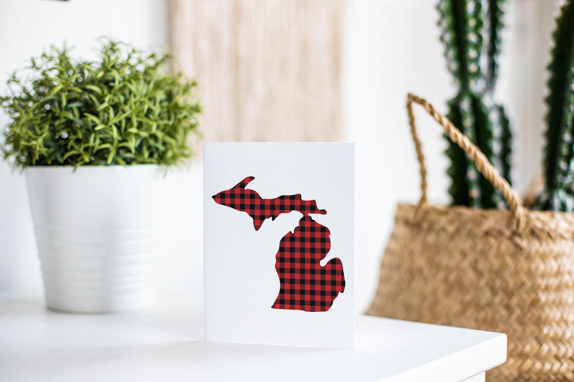 Michigan Red Plaid Greeting Card