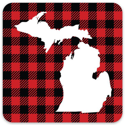 Michigan Red Plaid Waterproof Sticker (3" X 3")