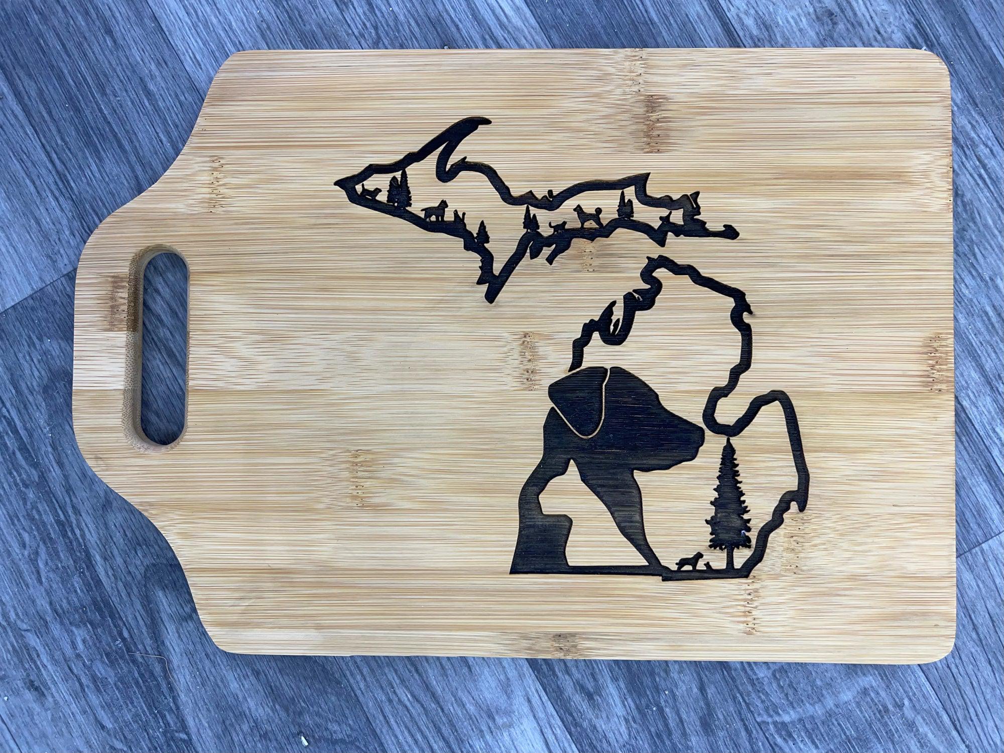 Pets (Cat/Dog) Michigan Medium Wooden Engraved Cutting Board