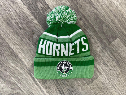 "Williamston" Hornet - Circle Rubber Patch - Green/White Beanie W/ Pompon