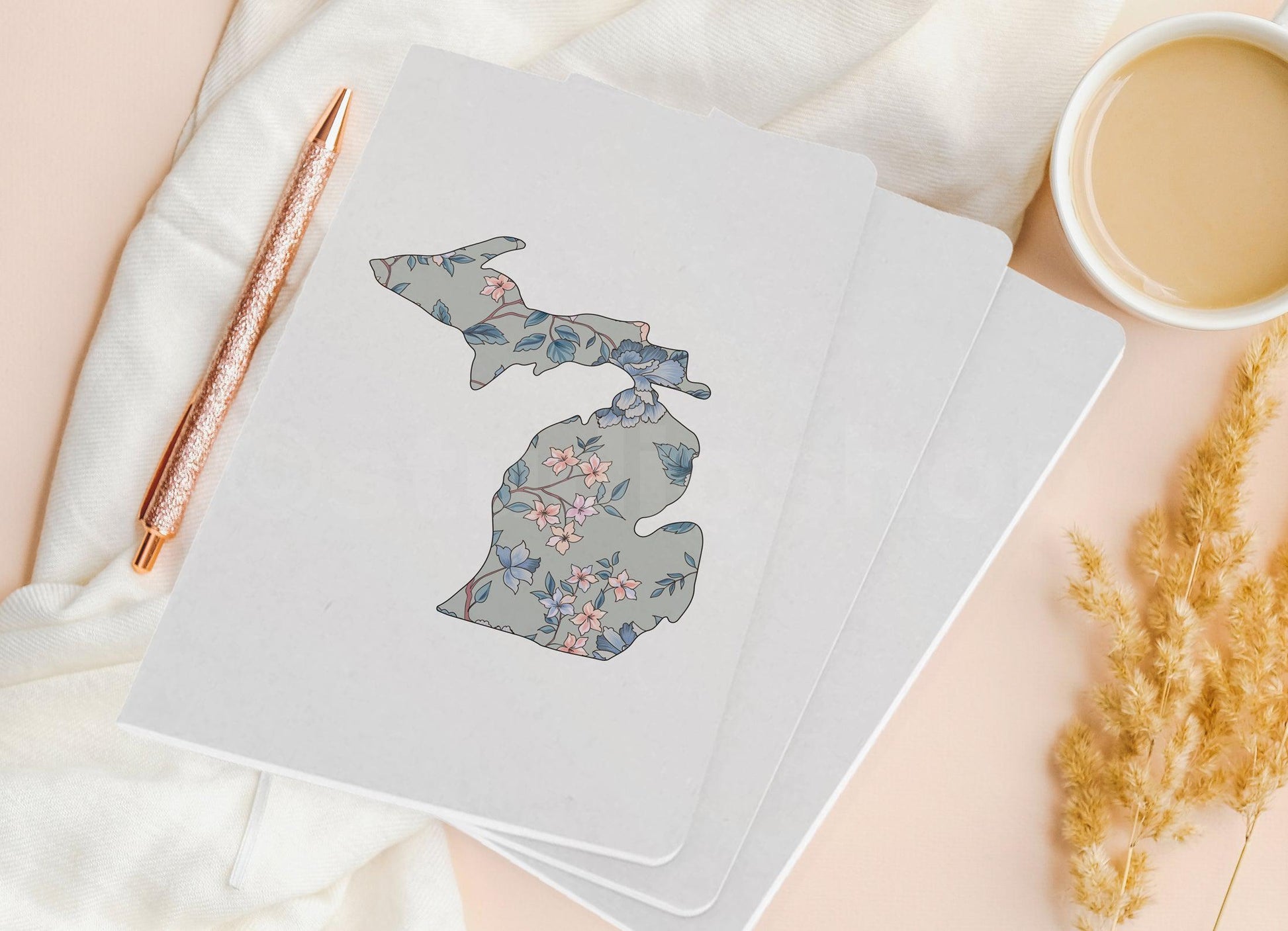 Branch Floral - Gray - Michigan - Pocket Journal