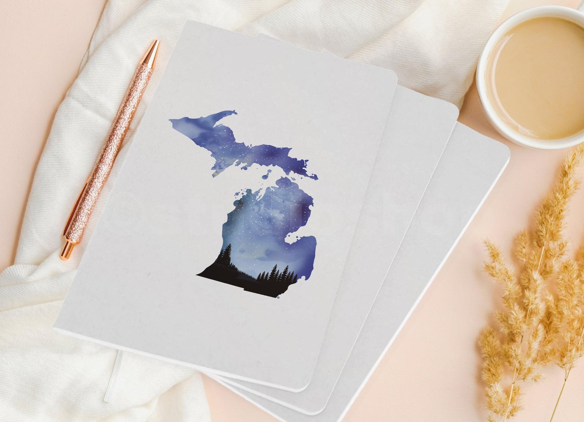 Watercolor - Night Sky - Michigan - Pocket Journal