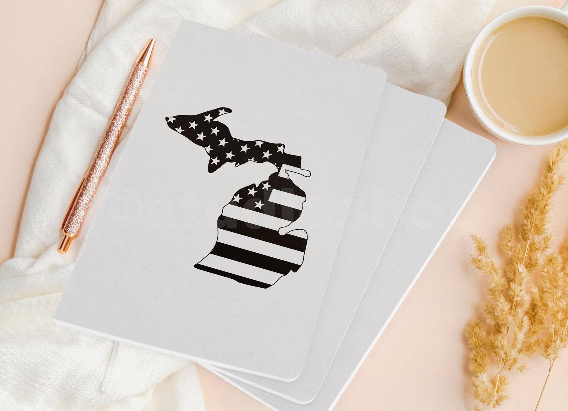 American Flag - Monochrome - Michigan - Pocket Journal